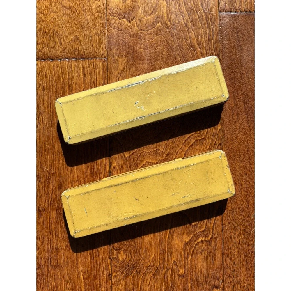 J H Faber Motto Pencil Tin Boxes ANTIQUE 1920s Set Of 2